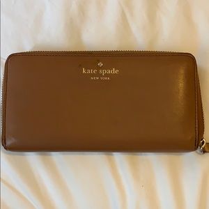 Kate Spade tan leather full-zip wallet